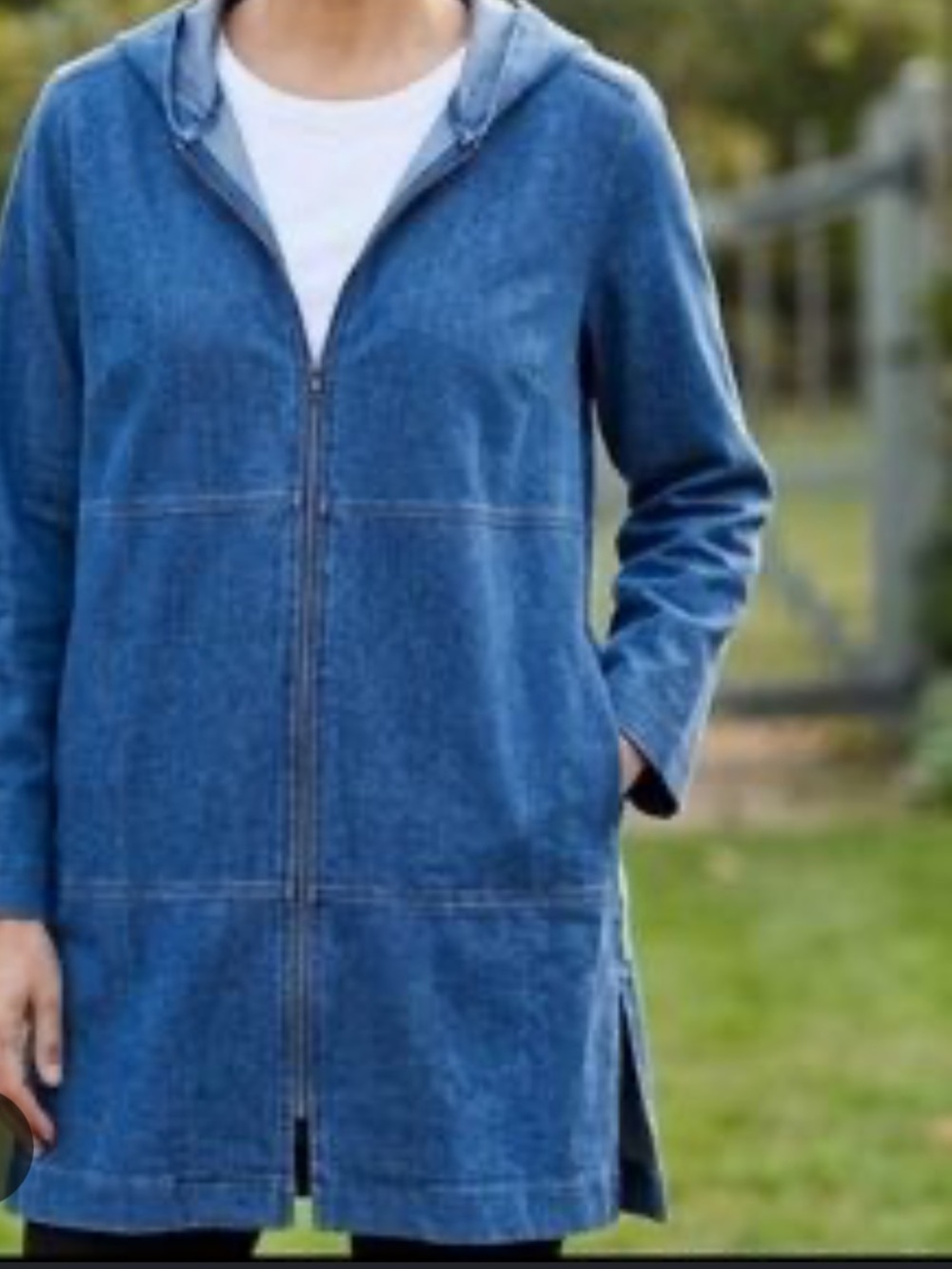 Pure Jill Jacket Womens XL Blue Indigo Hooded Full Zip Pockets Denim Look